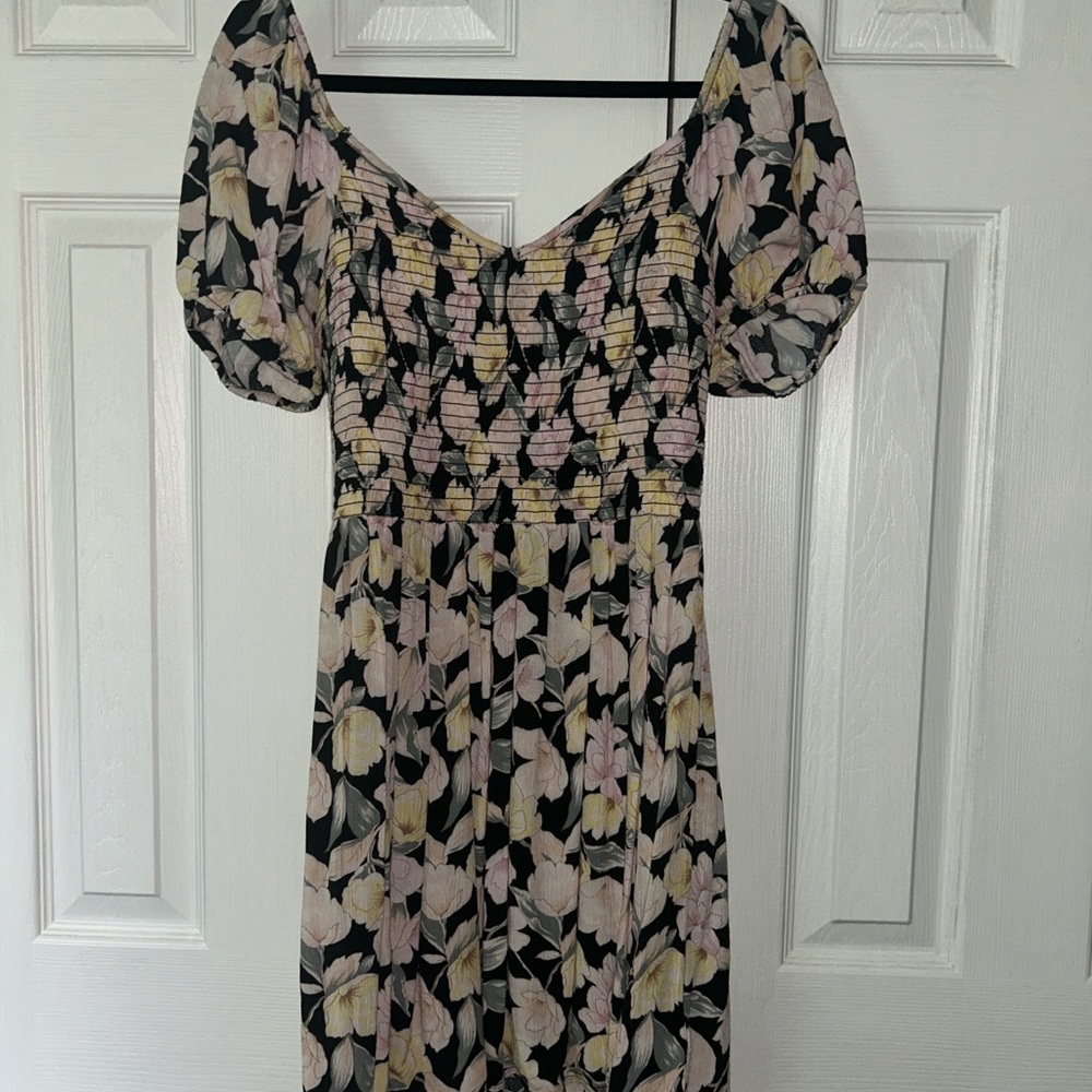 American Eagle Outfitters black yellow and pink floral mini dress